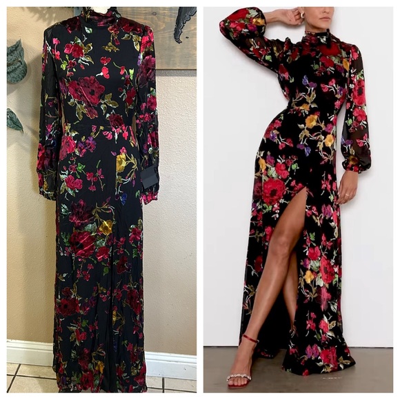 Lulus Dresses & Skirts - Black Floral Maxi Dress with Pink & Red Blooms